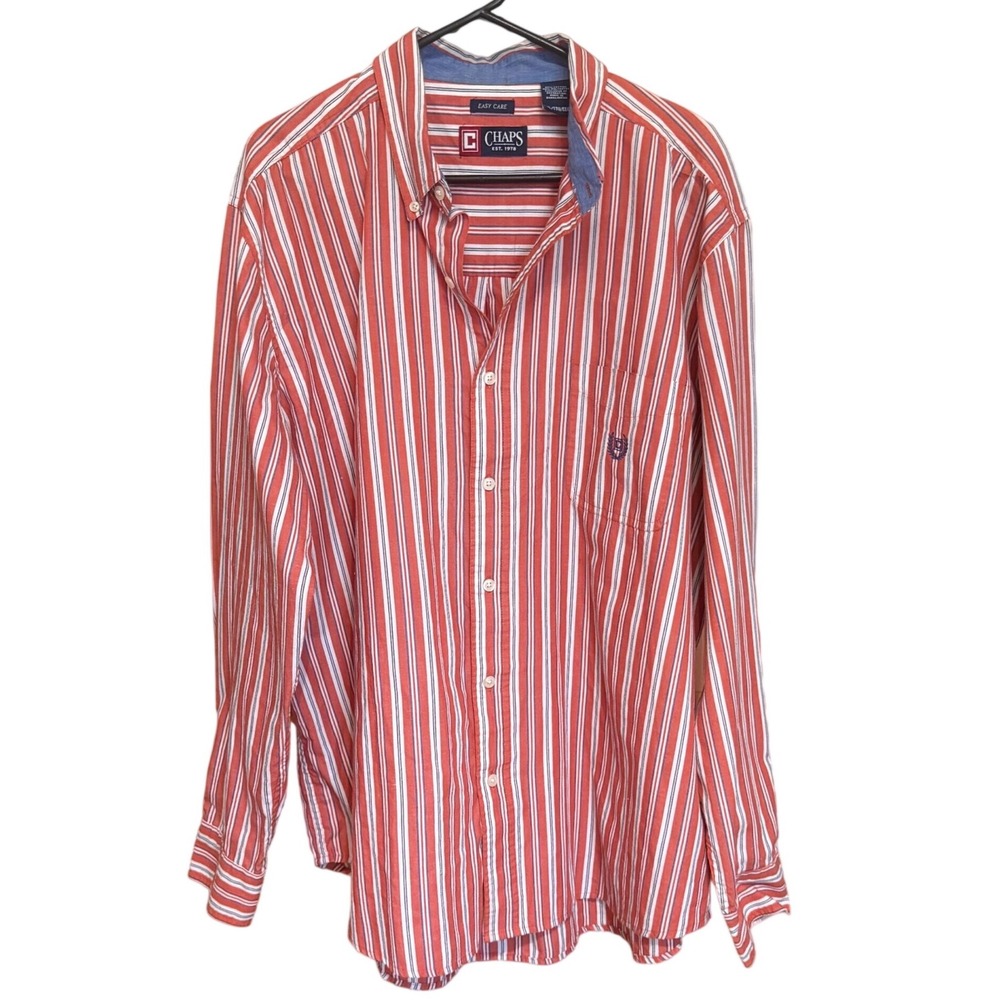 Chaps Button Down Shirt Striped XXL Red Excellent Long Sleeve Easy Care Cotton